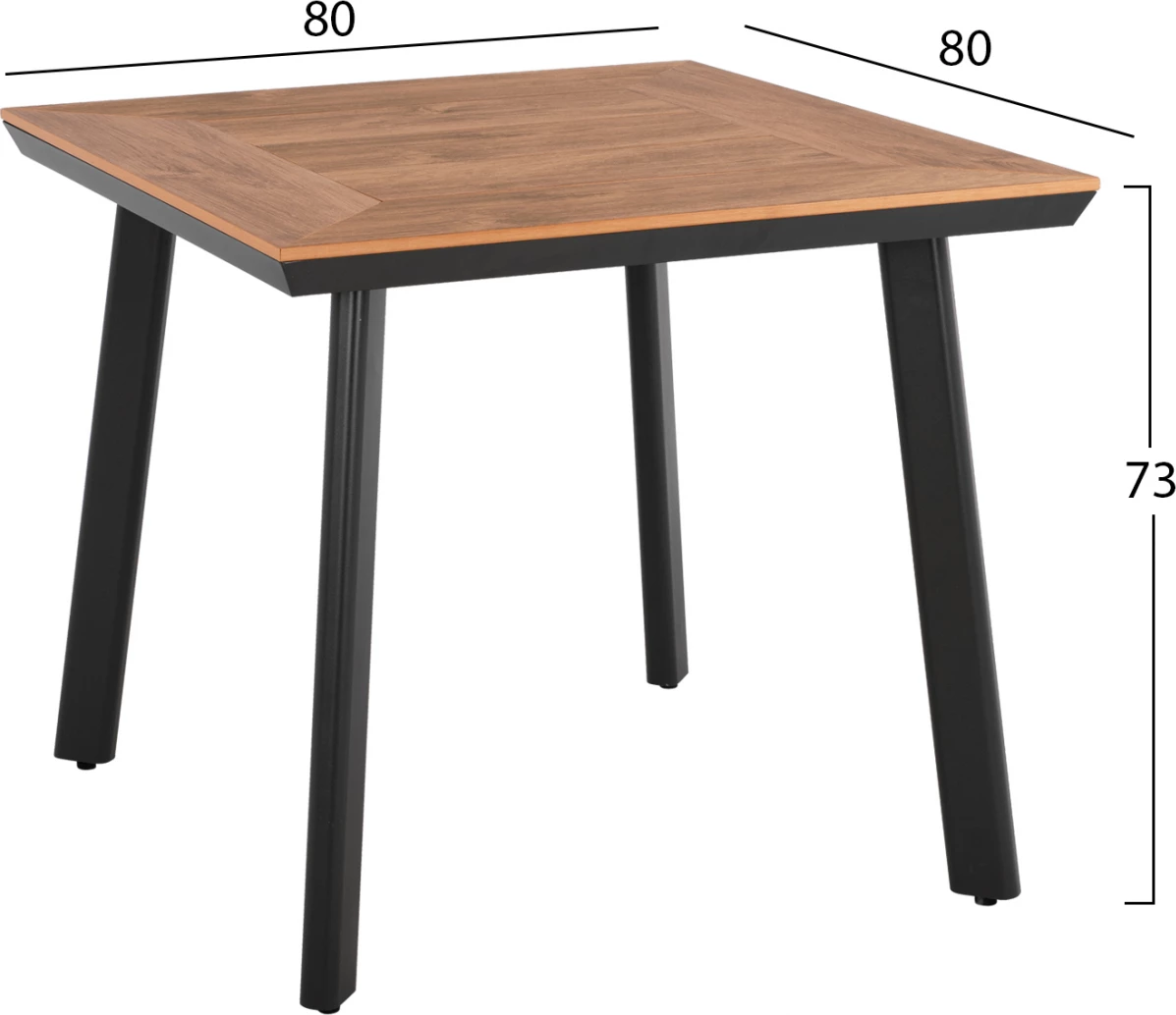 Jedilni set 3 kosov aluminijasta miza 80x80 in naslanjači v oglju