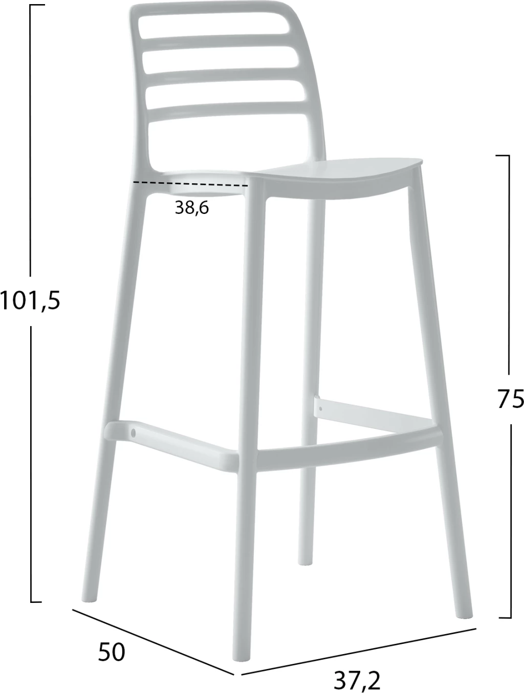 Barski stol iz polipropilena SNOD FH6099.01 bel 37,2x50x101,5H cm