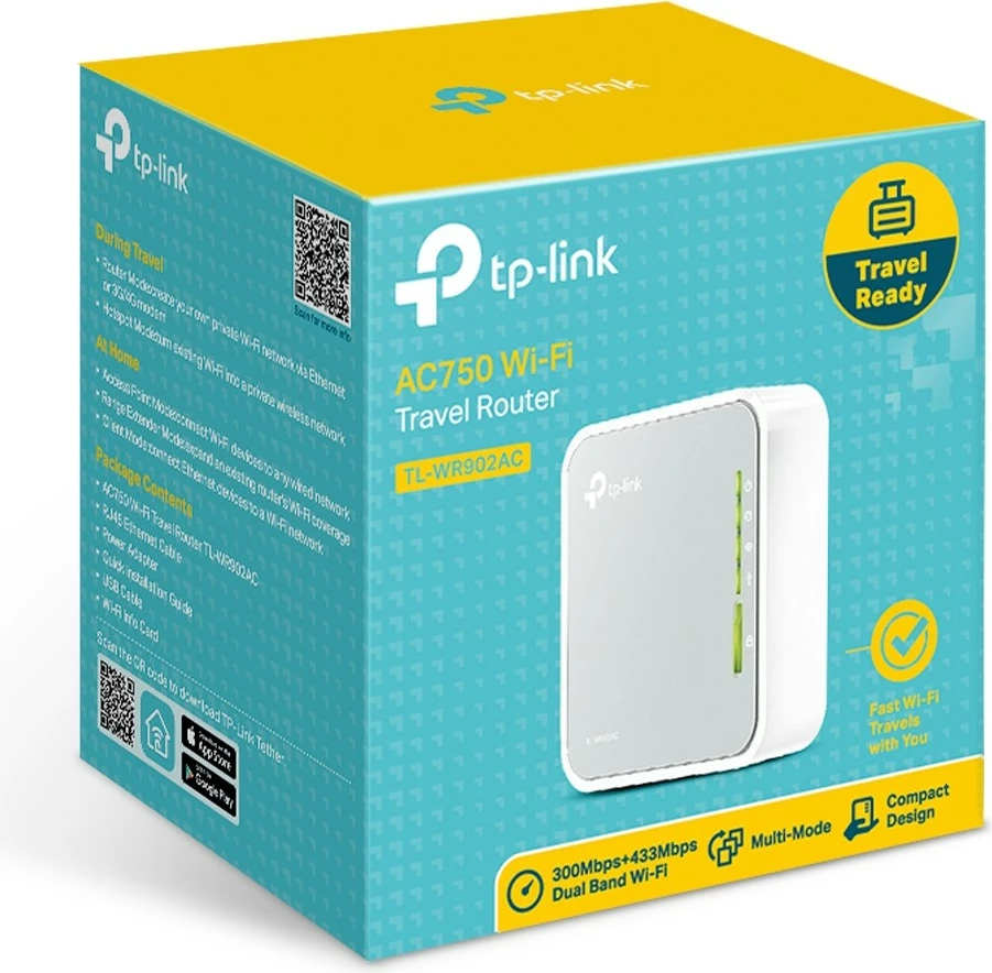 Prenosni usmerjevalnik TP-Link TL-WR902AC, Wi‑Fi 5, dvopasovni, bel