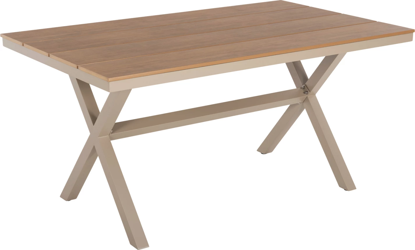 Aluminijasta pravokotna miza TAWNEE FH6037.04 barva šampanjca-poliles v naravni barvi lesa 150x89,5x73H