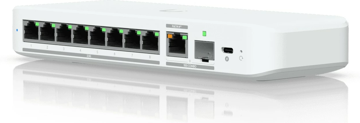 Upravljalni switch 2.5G, 8 x 2.5G + 1 x 10G, PoE, Ubiquiti UniFi Flex, bel