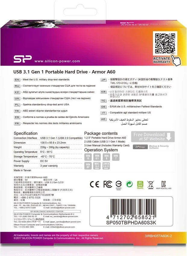 Zunanji disk 5TB Silicon Power Armor A60, zeleno/črn