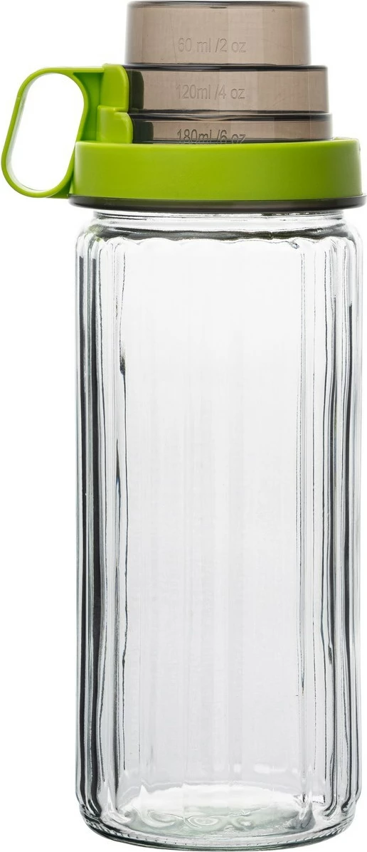 Steklen kozarec z merilnim plastičnim pokrovom, večbarven, Hermia Concept TrGStrjGreP01-14, 11x9x29 cm, 1430 ml