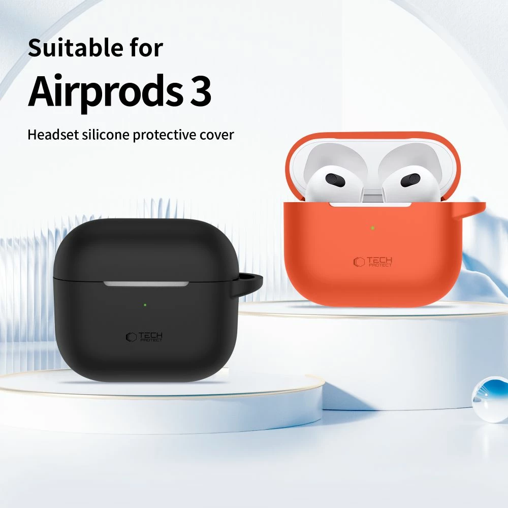 Silikonska torbica za AirPods 3 z obeskom karabiner, Tech-Protect, oranžna