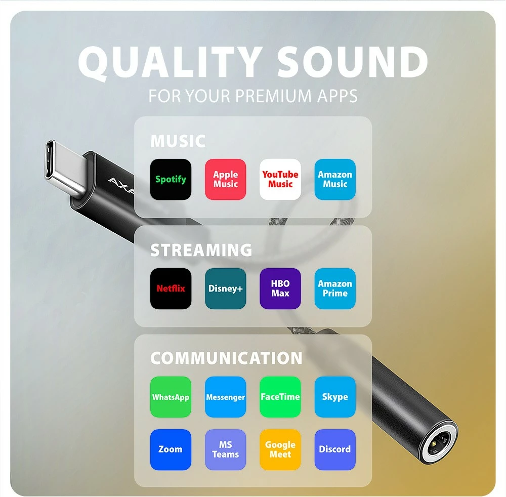 Zunanja zvočna kartica USB-C na 3,5 mm, DAC 32-bit/384 kHz, črna, AXAGON ADA-HC