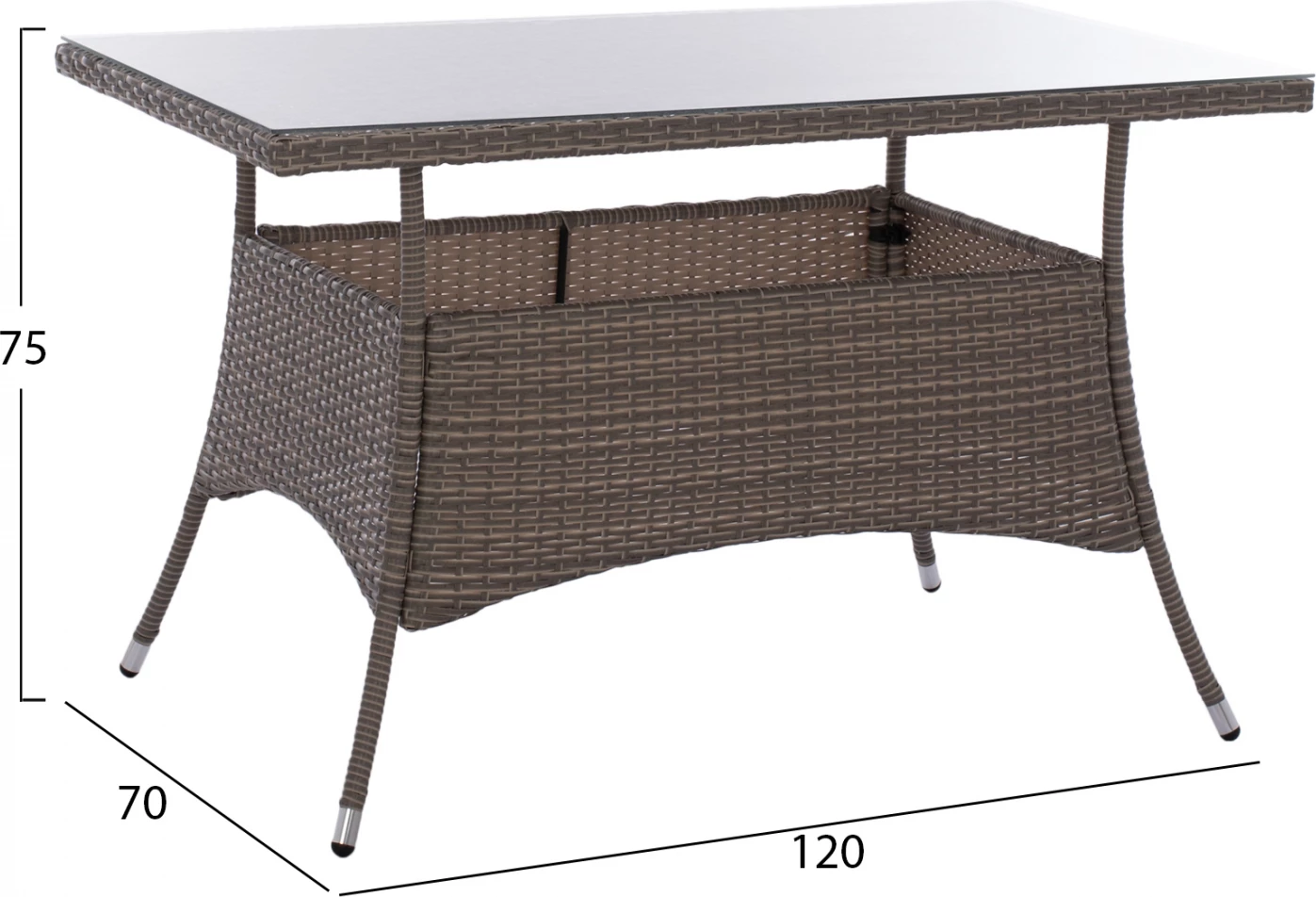Kovinska miza Military iz ratana v sivi barvi FH5141.31 120x70x75 cm
