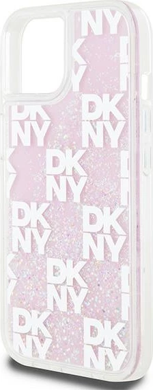 Ovitek za telefon z tekočimi bleščicami, DKNY Liquid Glitter Multilogo, za iPhone 15/14/13, roza