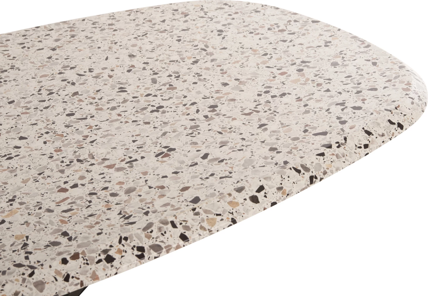 Ovalna jedilna miza RODDEN FH11903.03 Werzalit namizna plošča v barvi teraco - črna kovinska osnova 146x94x75H cm