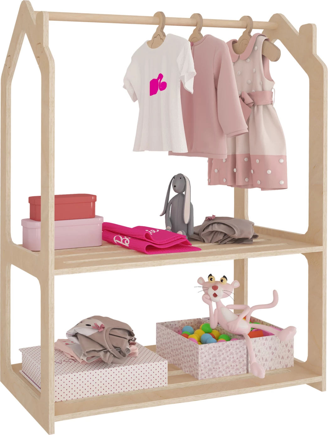 Otroški obešalnik SANI FH18225.03 iz brezovega lesa v naravni barvi 86x49x110Hcm