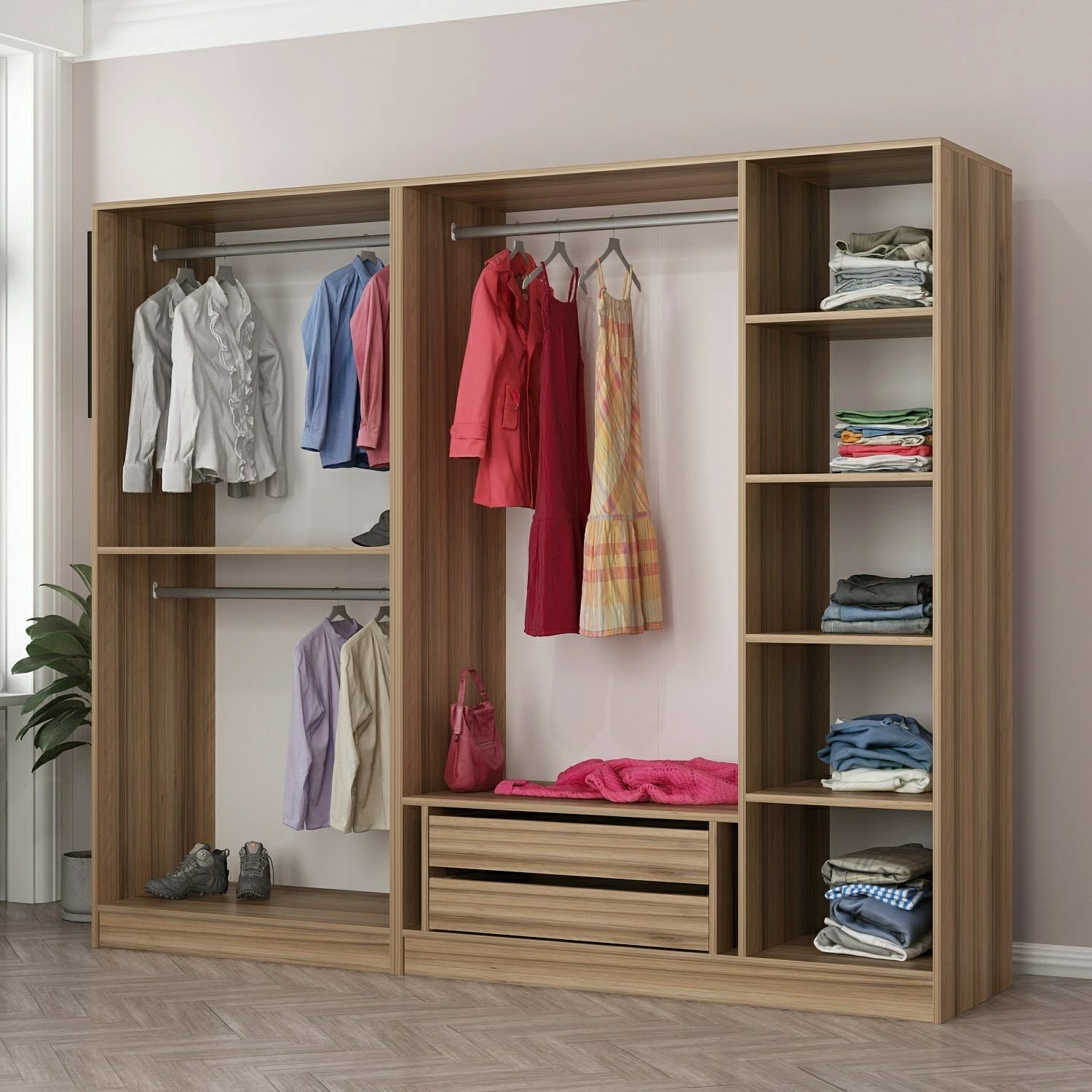 Omarica za oblačila, lesena, Skye Decor, 225 x 190 x 52 cm
