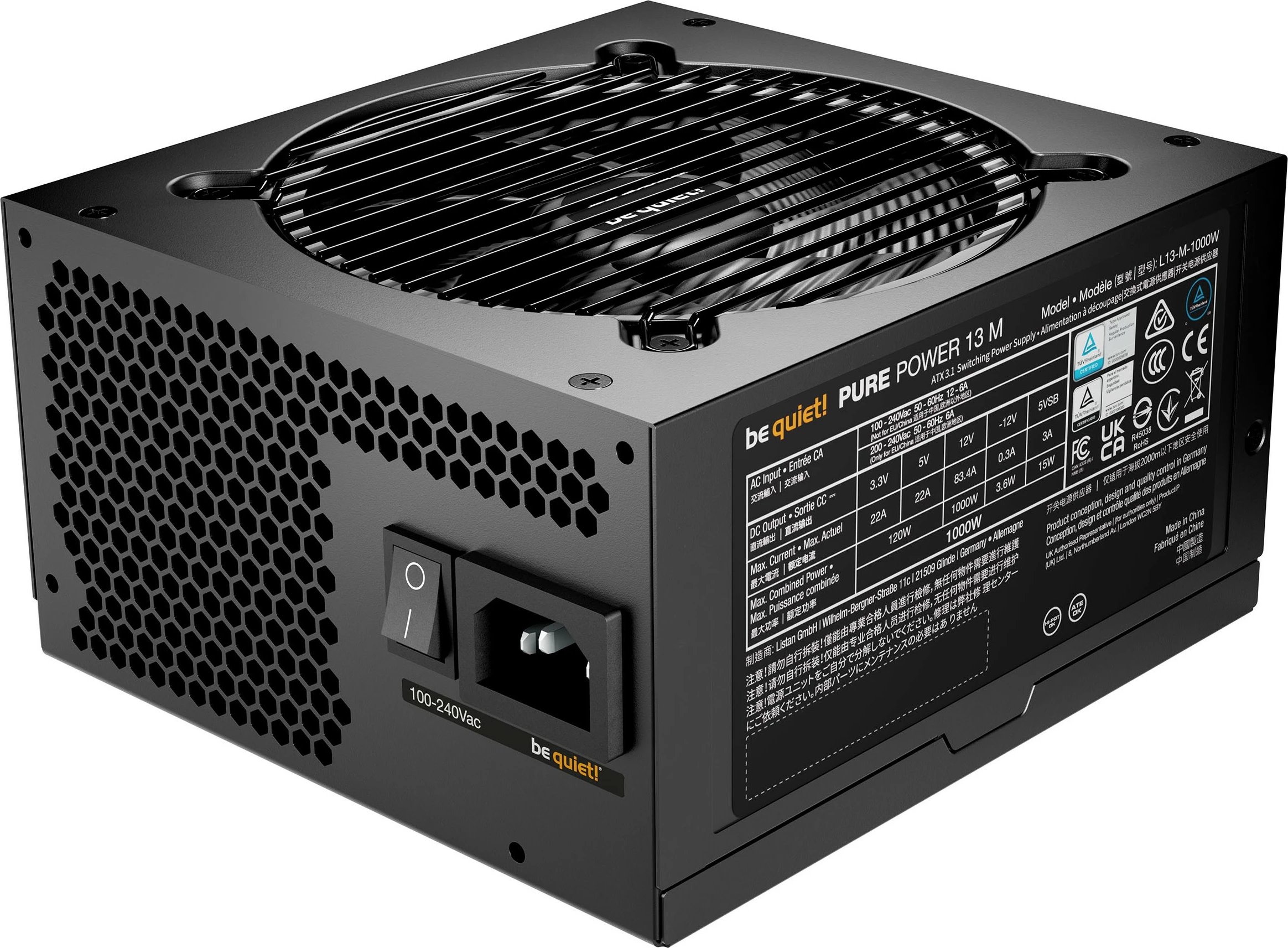 Napajalnik Be Quiet! PURE POWER 13 M 1000W, 80 PLUS Gold, modularen, črn