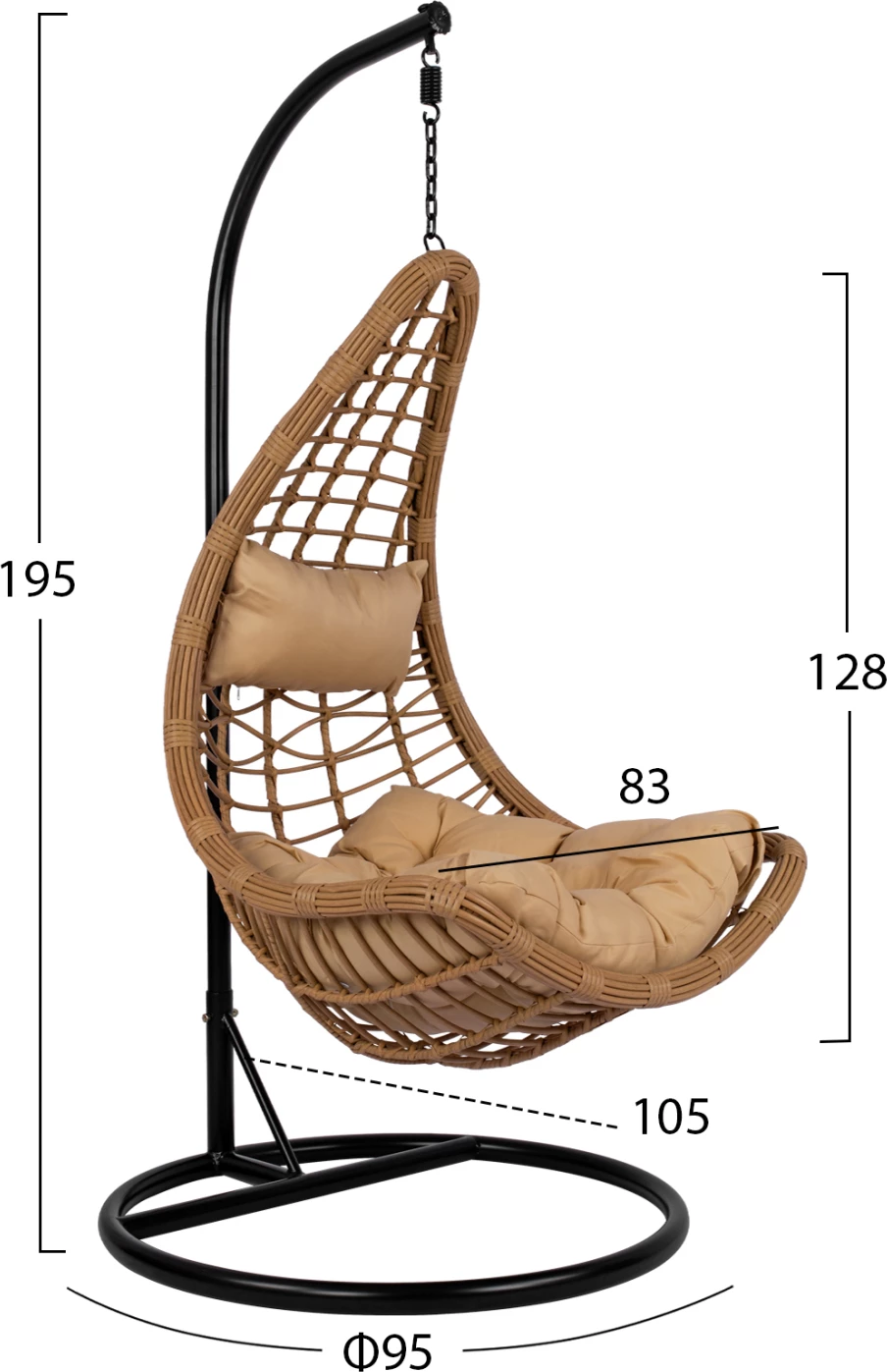 Viseče gnezdo LUCIA FH5676.01 iz bež ratana in blazin - črna kovina Φ95Χ195Hcm