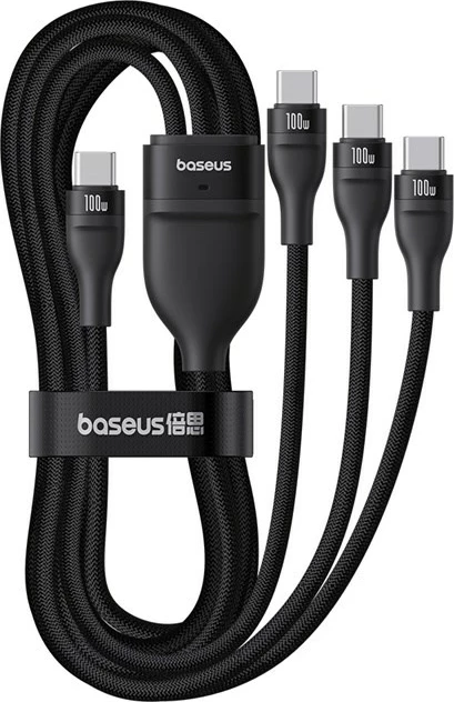 Kabel za hitro polnjenje Baseus Flash Series Type-C na C+C+C, 480 Mbps, 1,5 m, črn