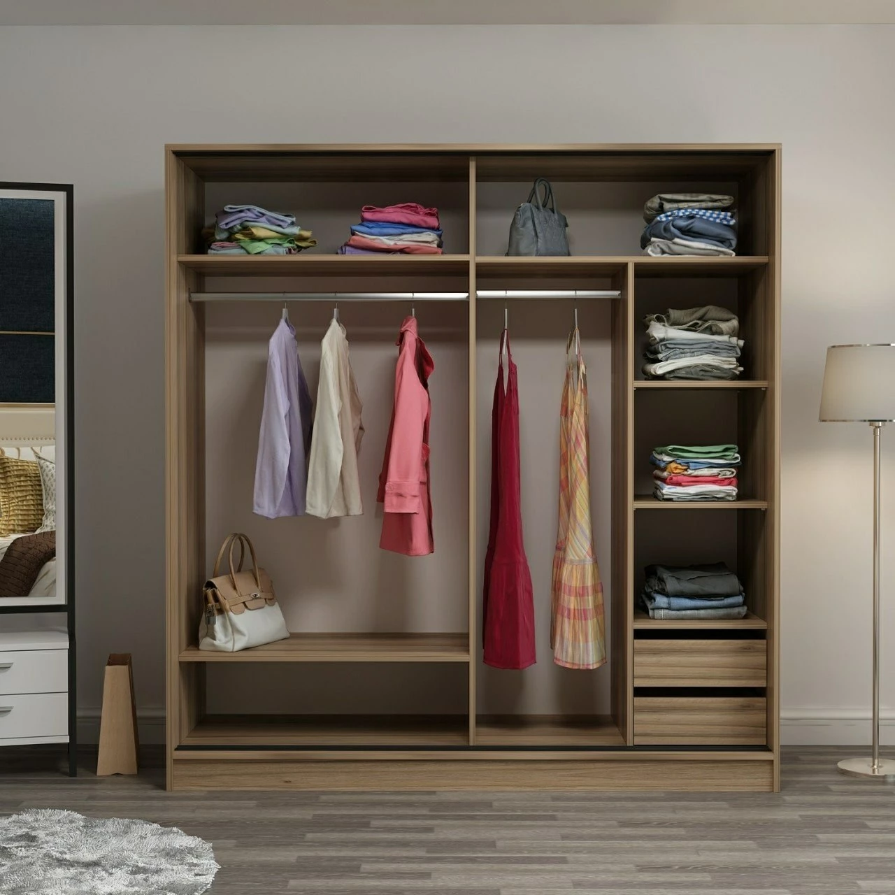 Garderobna omara Hanah Home Kale, hrast in antracit, 180x210x52 cm
