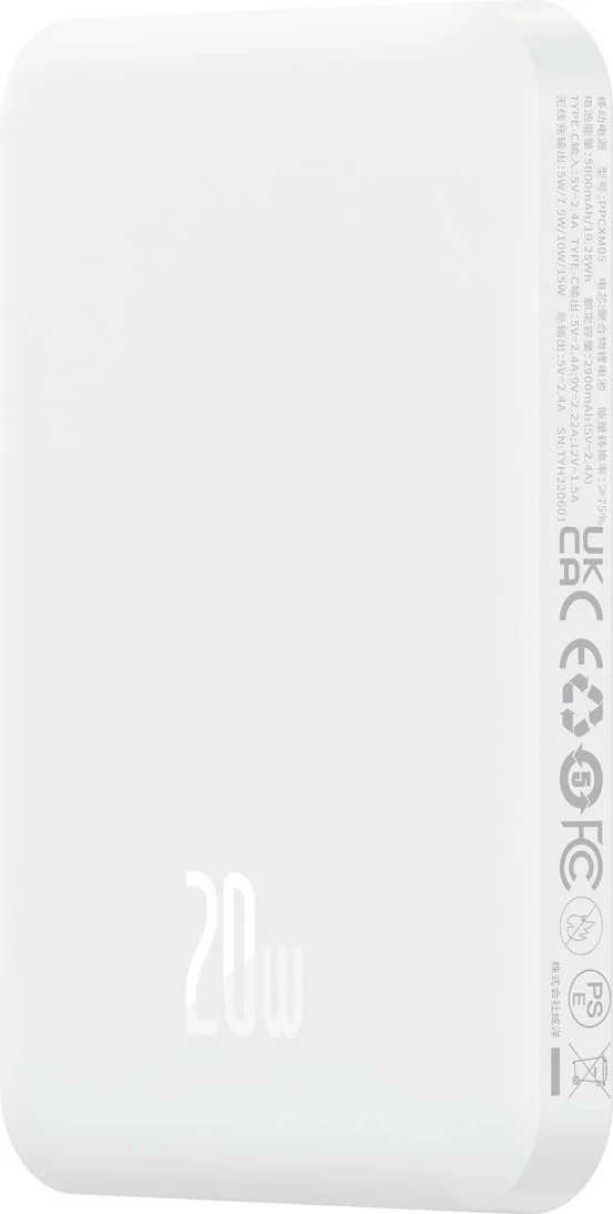 Magnetni prenosni polnilec Baseus Mini 5000mAh, 20W, z USB-C kablom, bel
