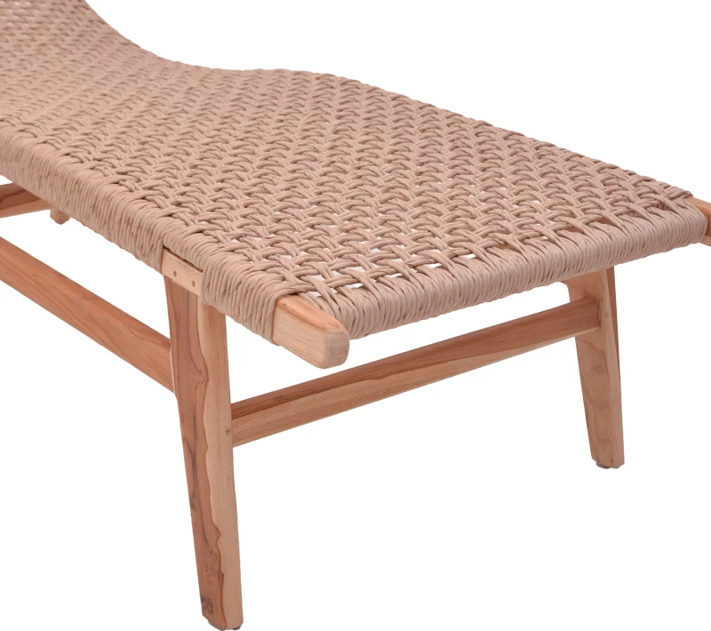 Ležalnik Rebelise, naravna barva, teak les in PE vrv, 60x180x85 cm