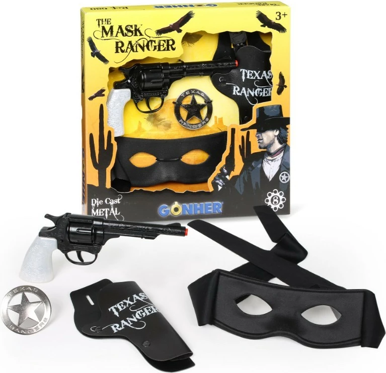 Kovbojski set s masko, kovinsko pištolo in dodatki, črn Pulio Gonher