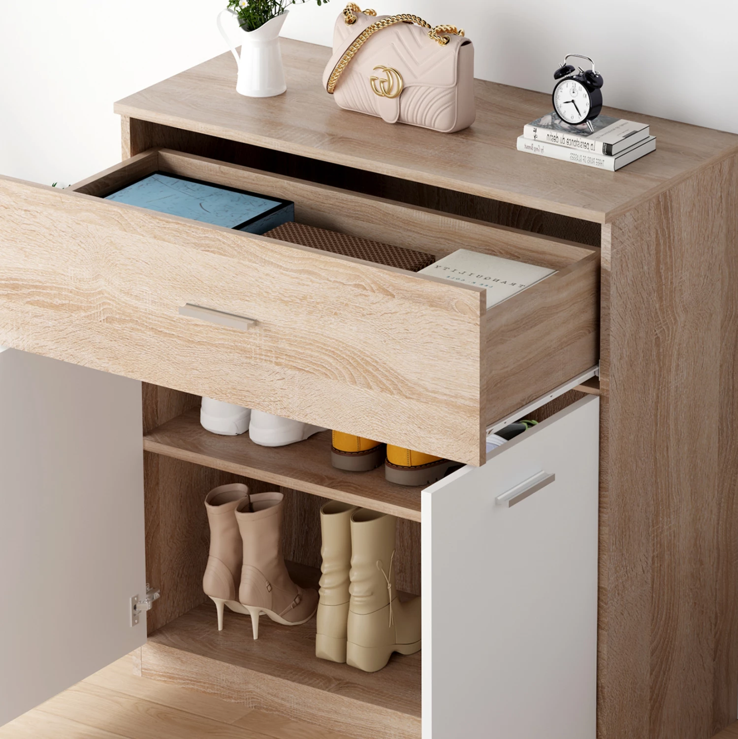 Omara za čevlje z predalom DIONNE FH4362 melamin v sonoma-beli 80x35x84H cm