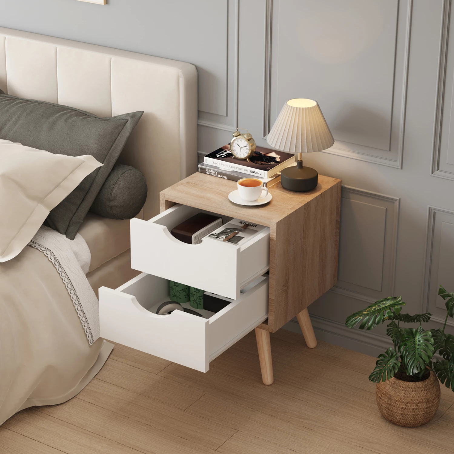 Nočna omarica DINKL FH2472.04 melamin-2 predala v sonoma-beli 29,7x29,7x45Hcm