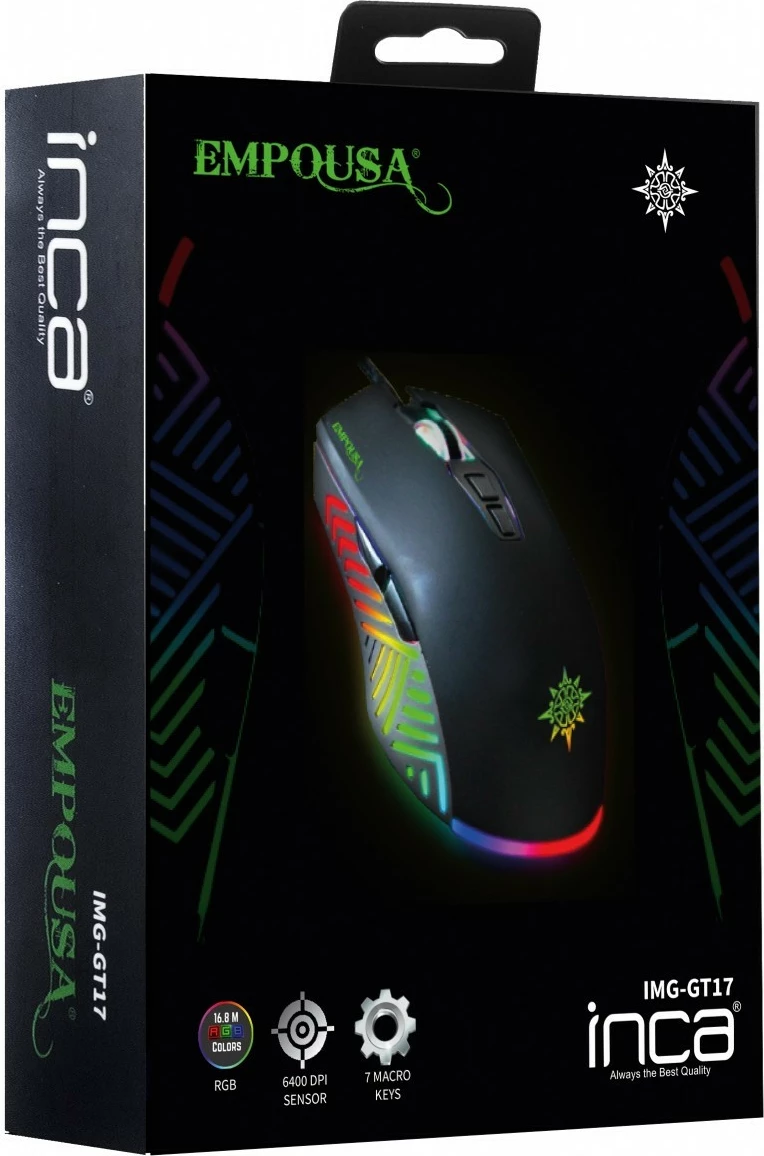 Gaming miš Inca IMG-GT17, 6400 DPI, RGB, 7 gumbov, USB, črn