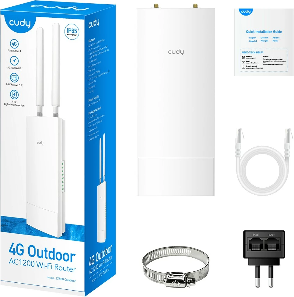 Zunanjši router Cudy LT500, 4G LTE, AC1200, nanoSIM, bel