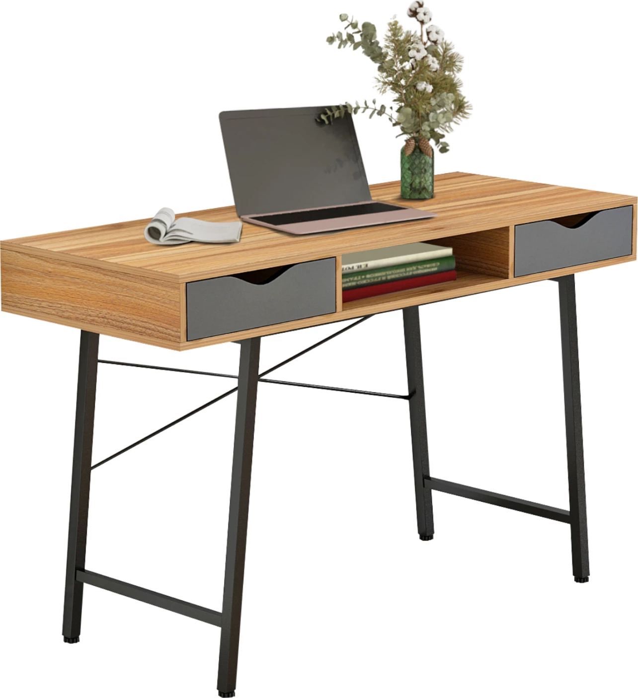 Pisarnaška miza FH2128.03, oreh-siva-črna, 120x48x76,5