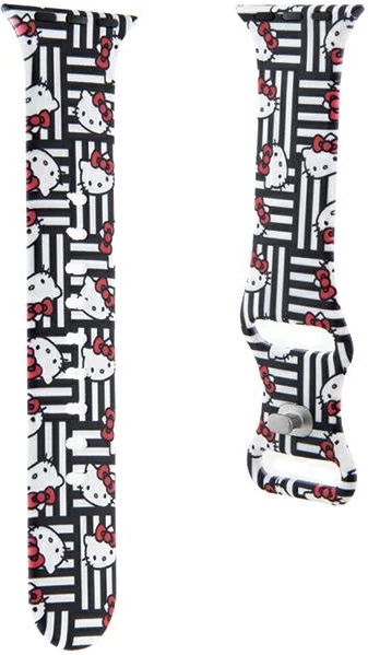 Silikonski pašček Hello Kitty Heads & Stripes za Apple Watch, 38/40/41 mm, črn
