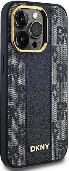 Ovitek za telefon s MagSafe, karo vzorec DKNY Leather Checkered Mono Pattern za iPhone 13 Pro/13, črn