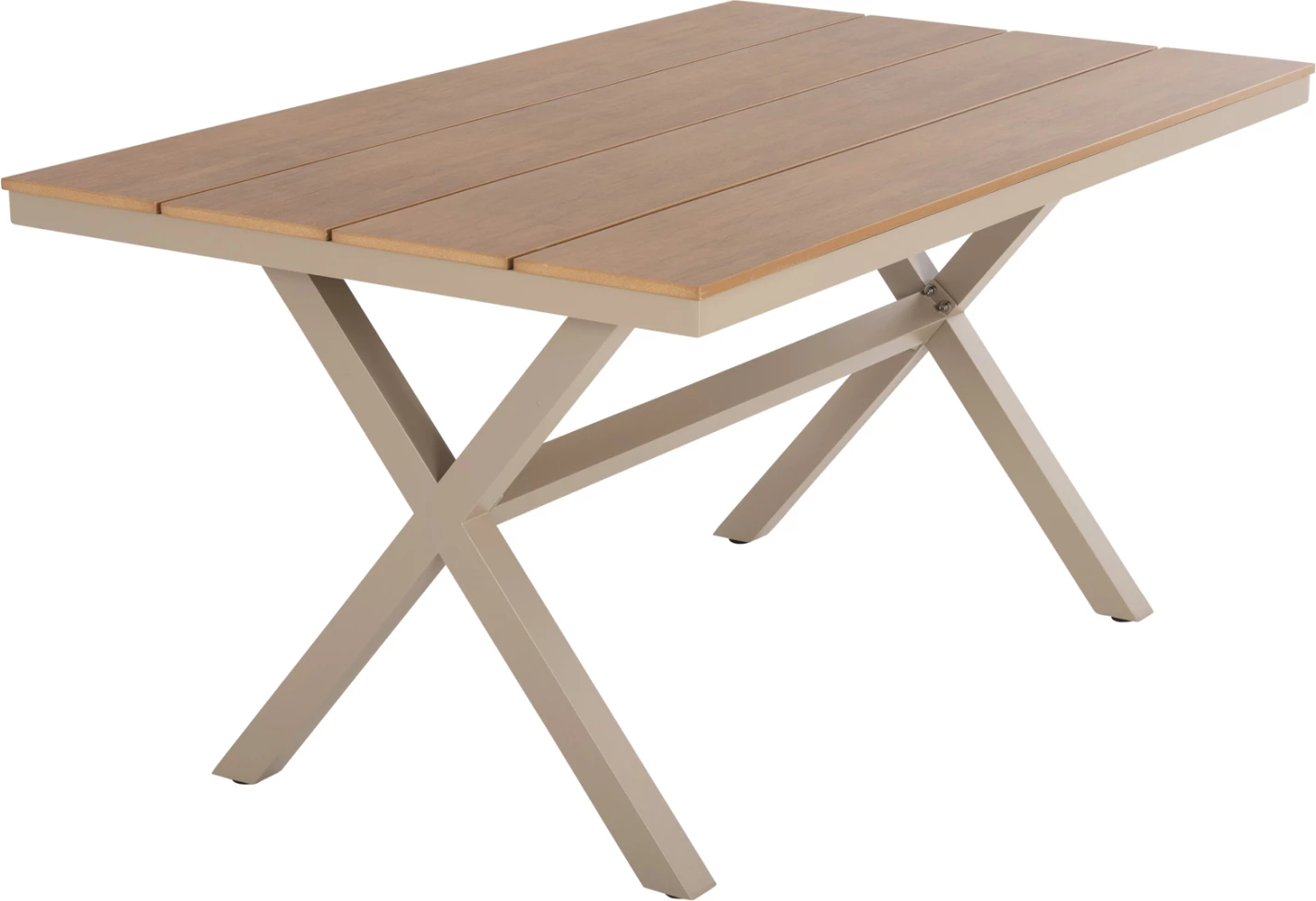 Aluminijasta pravokotna miza TAWNEE FH6037.04 barva šampanjca-poliles v naravni barvi lesa 150x89,5x73H