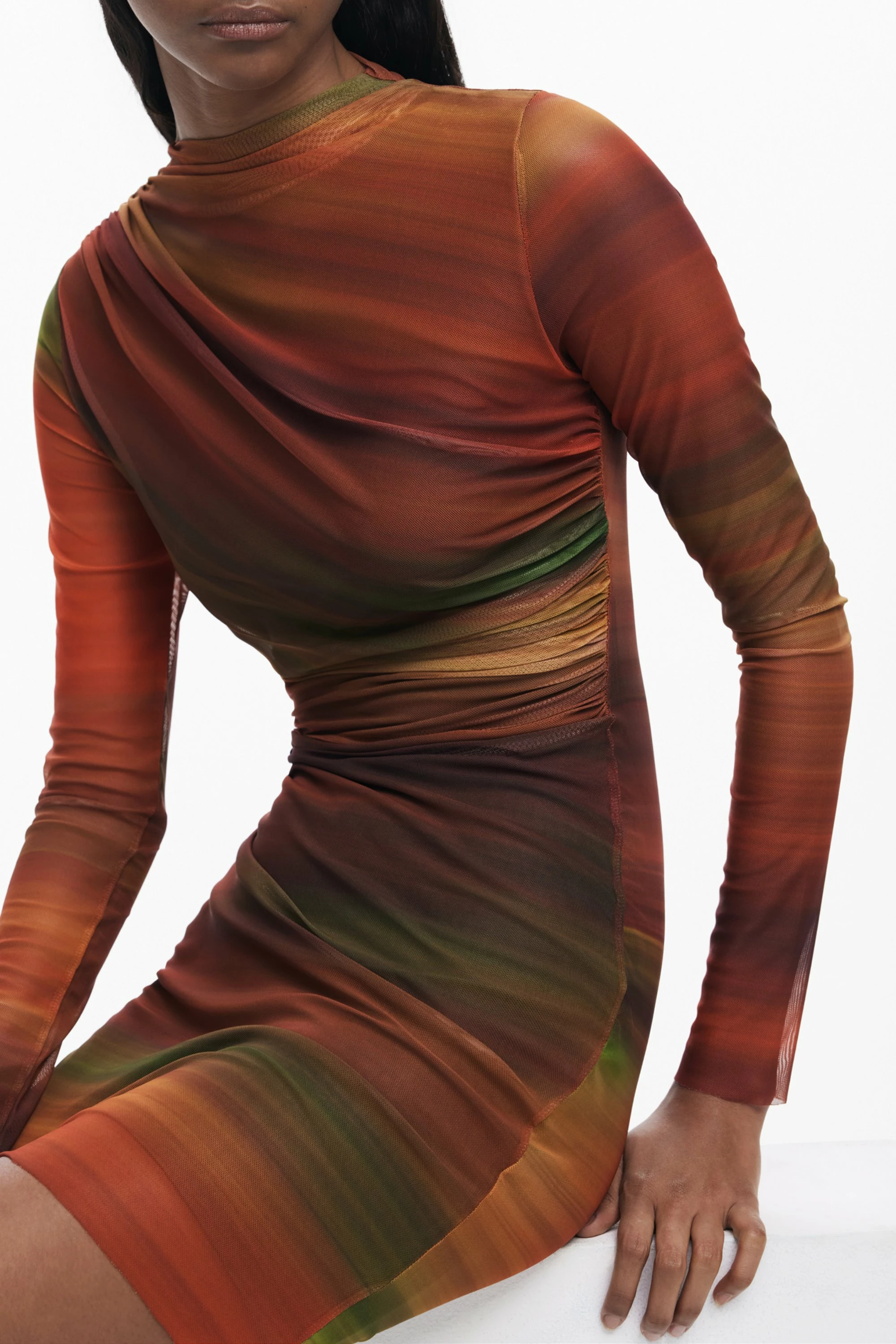 Kratka ženska obleka DESIGUAL, oranžna