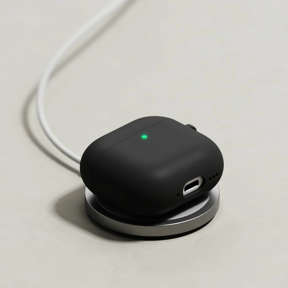 Silikonska zaščita Ringke za Apple AirPods 4, črna, s karabinom