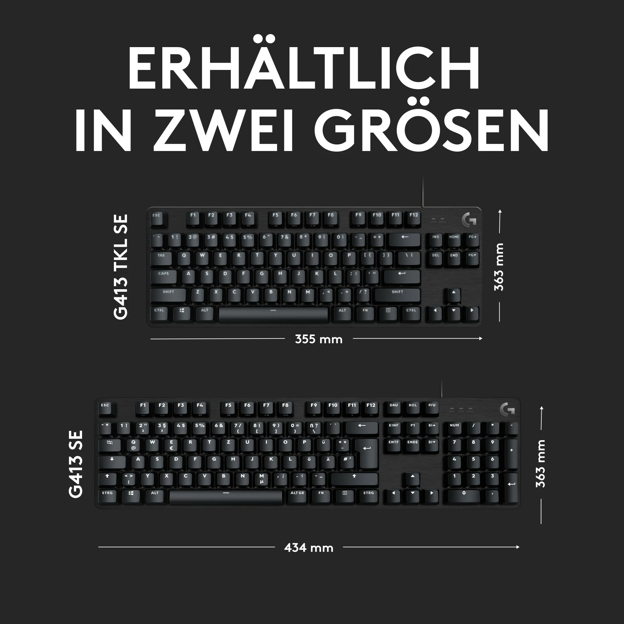 Mehanska tipkovnica brez številske tipkovnice Logitech G413 TKL SE, bela LED, črna