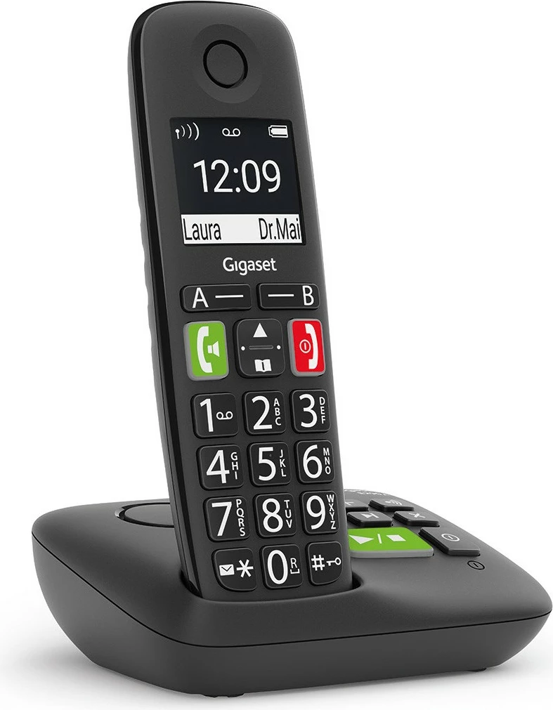 Brezžični analog/DECT telefon z zvočnikom in avtomatskim odgovor. Gigaset E290A, črn