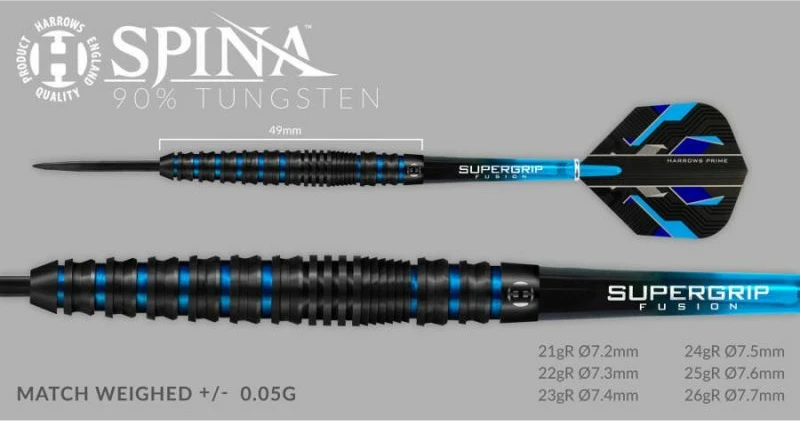 Puščice za dart Harrows Spina, črne, 90% Steeltip