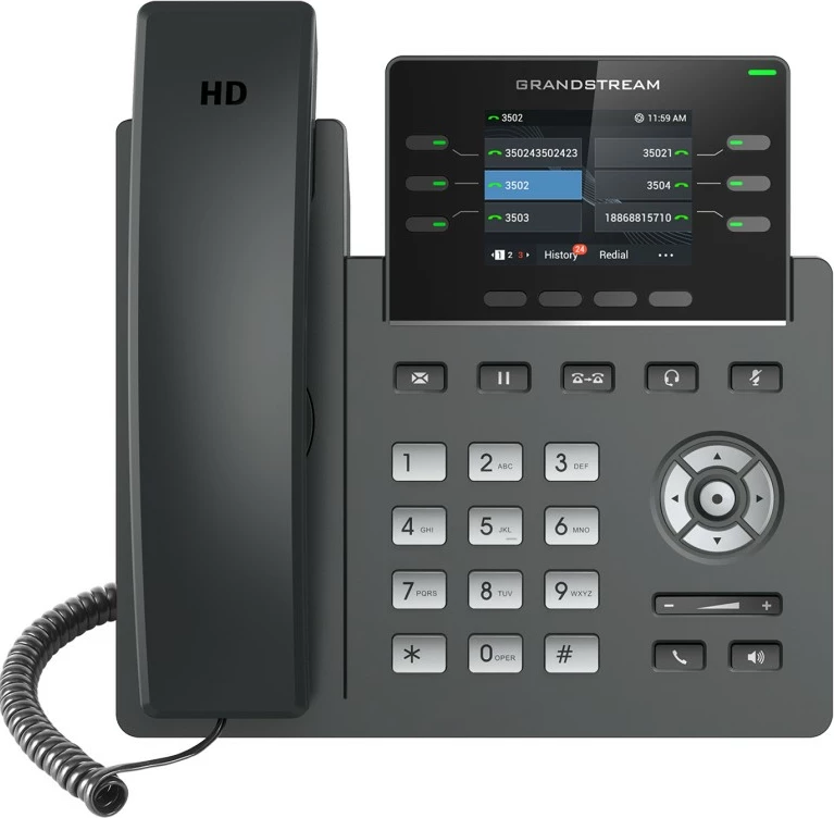IP telefon, 4 linije, 2,4" zaslon, PoE, Grandstream GRP-2613W, siv