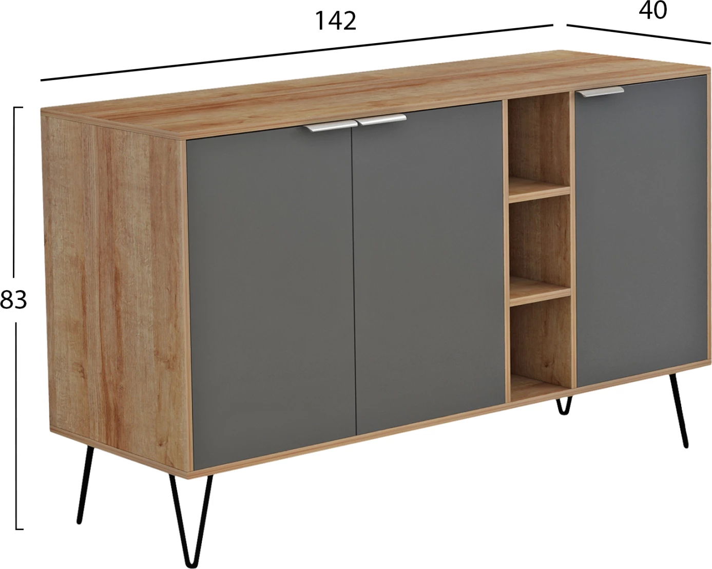 Predalnik CABRON FH8874.11 melamin v naravni-antracitni barvi in črne kovinske noge 142x40x83H cm