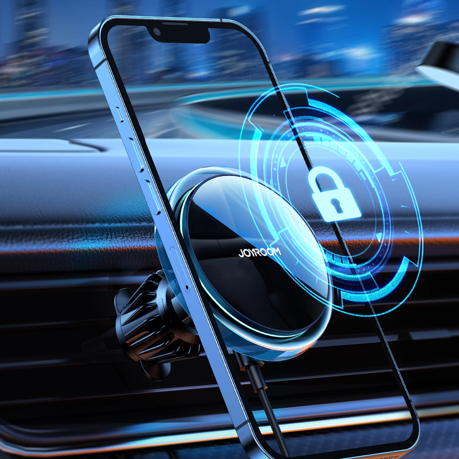 Avtomobilski nosilec z brezžičnim polnjenjem 15W (MagSafe), Joyroom JR-ZS291, za zračni rešetko, 360° vrtenje, s kablom USB-A na USB-C, srebrn