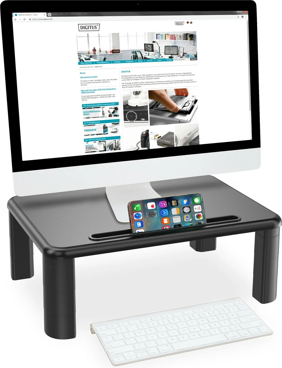 Ergonomski nosilec za monitor/laptop Digitus, nastavljiva višina, 400 x 280 mm, črn