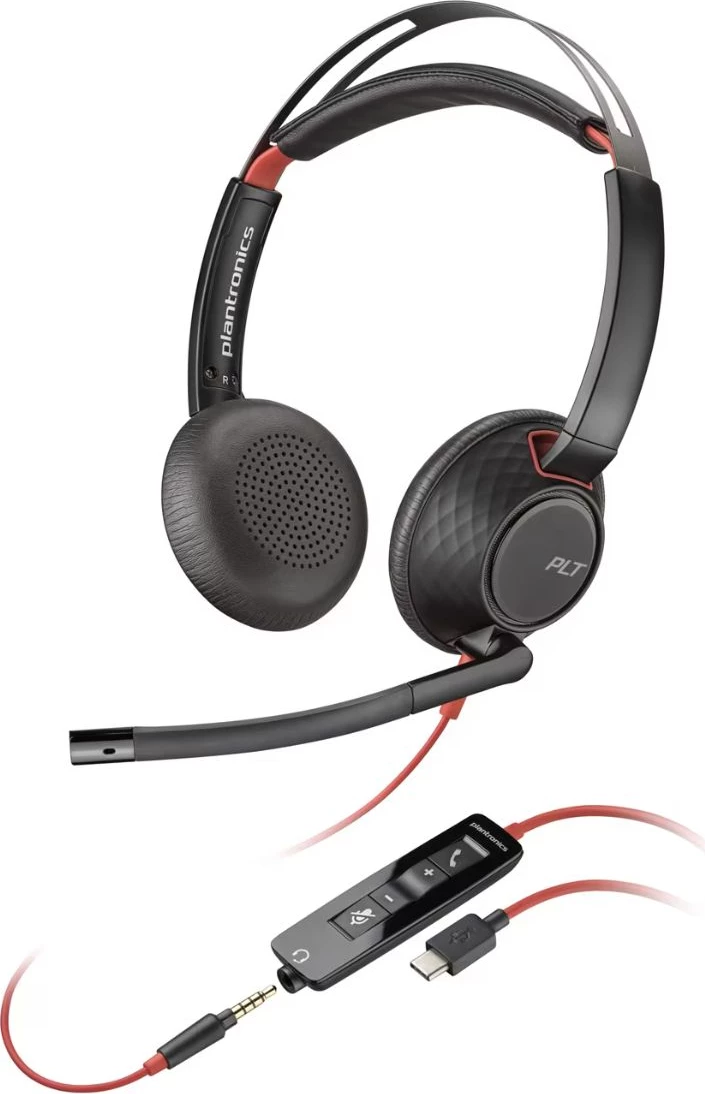Slušalke s mikrofonom, USB-C in 3,5 mm, vmesni krmilnik, stereo, črne — Plantronics/Poly Blackwire 5220 8X231AA