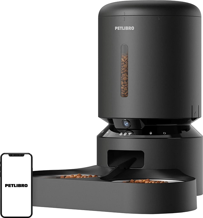 Avtomatski razdeljevalec hrane s kamero, Petlibro Granary, 5 L, dvojni posodi, črn