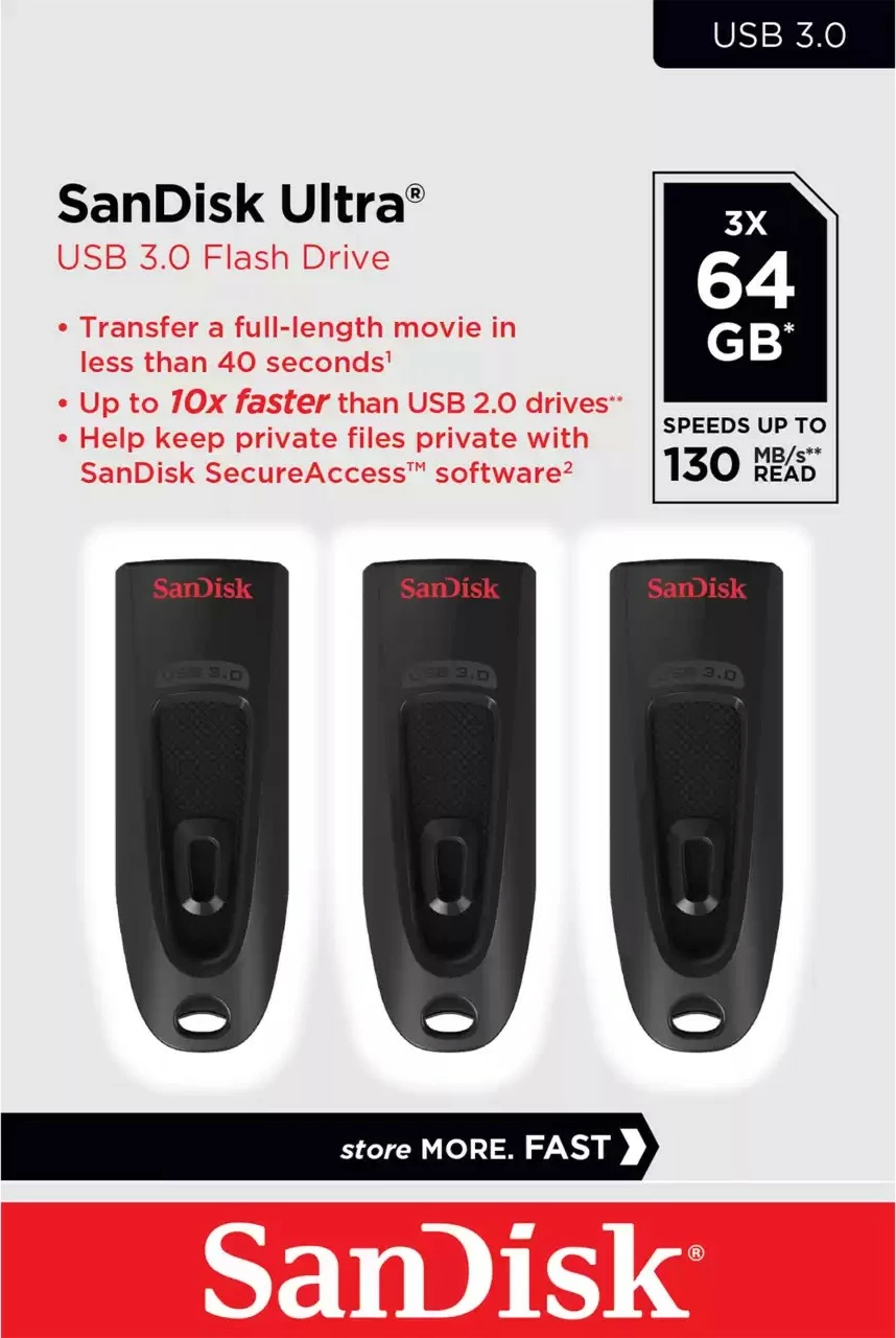USB ključek 64GB USB 3.0, Sandisk Ultra, črn