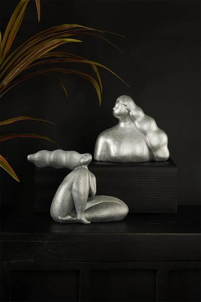 Dekorativna abstraktna figura CHEVEU SILVER 2, srebrna, 24x10x17 cm