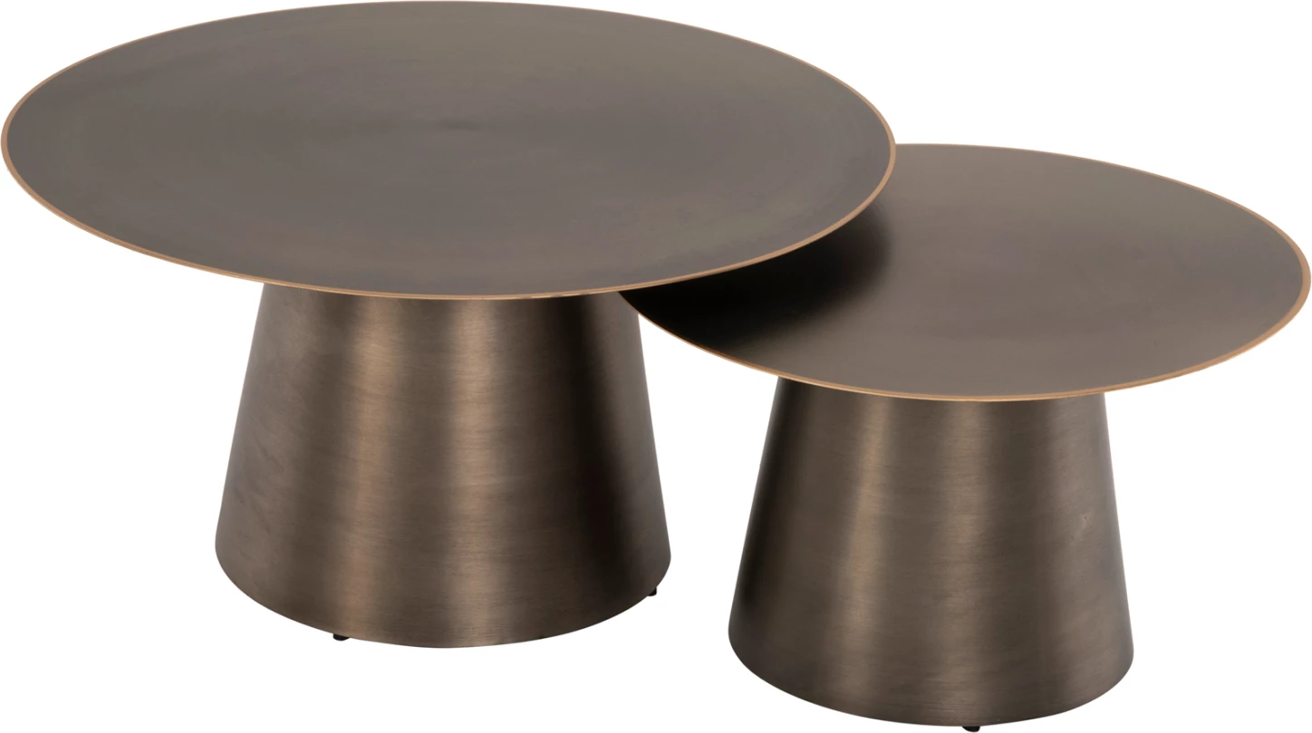 Klubske mizice 2 kosa NICKELY FH9667 kovina v niklju antik Φ80x41H & Φ60x36H cm
