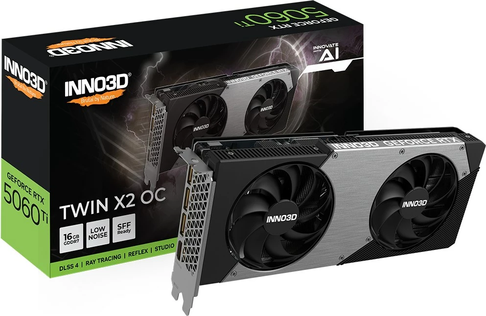 Grafična kartica INNO3D GeForce RTX 5060 Ti TWIN X2 OC, 16 GB GDDR7, siva