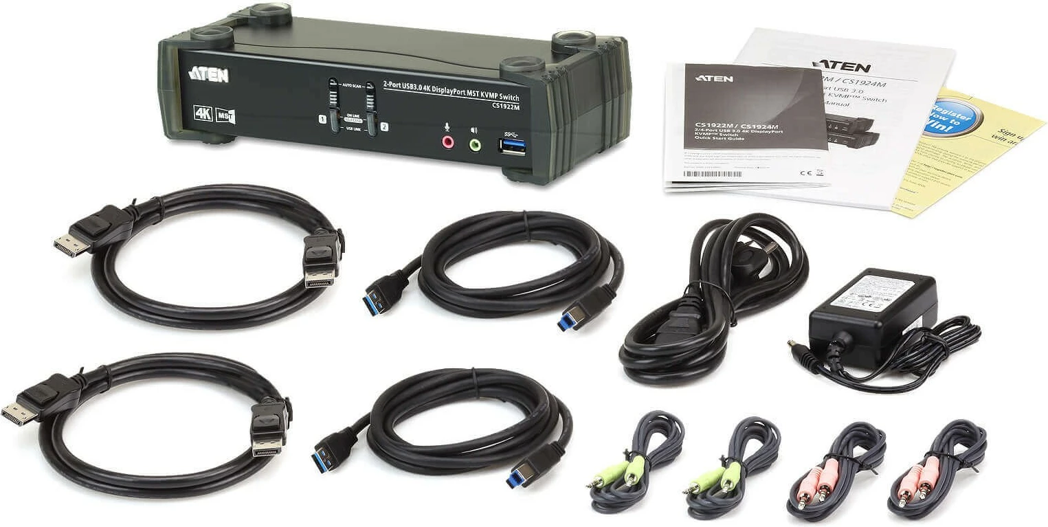 KVM preklopnik ATEN CS1922M, 2 vrata, USB 3.0, 4K, DisplayPort, HDMI, črn