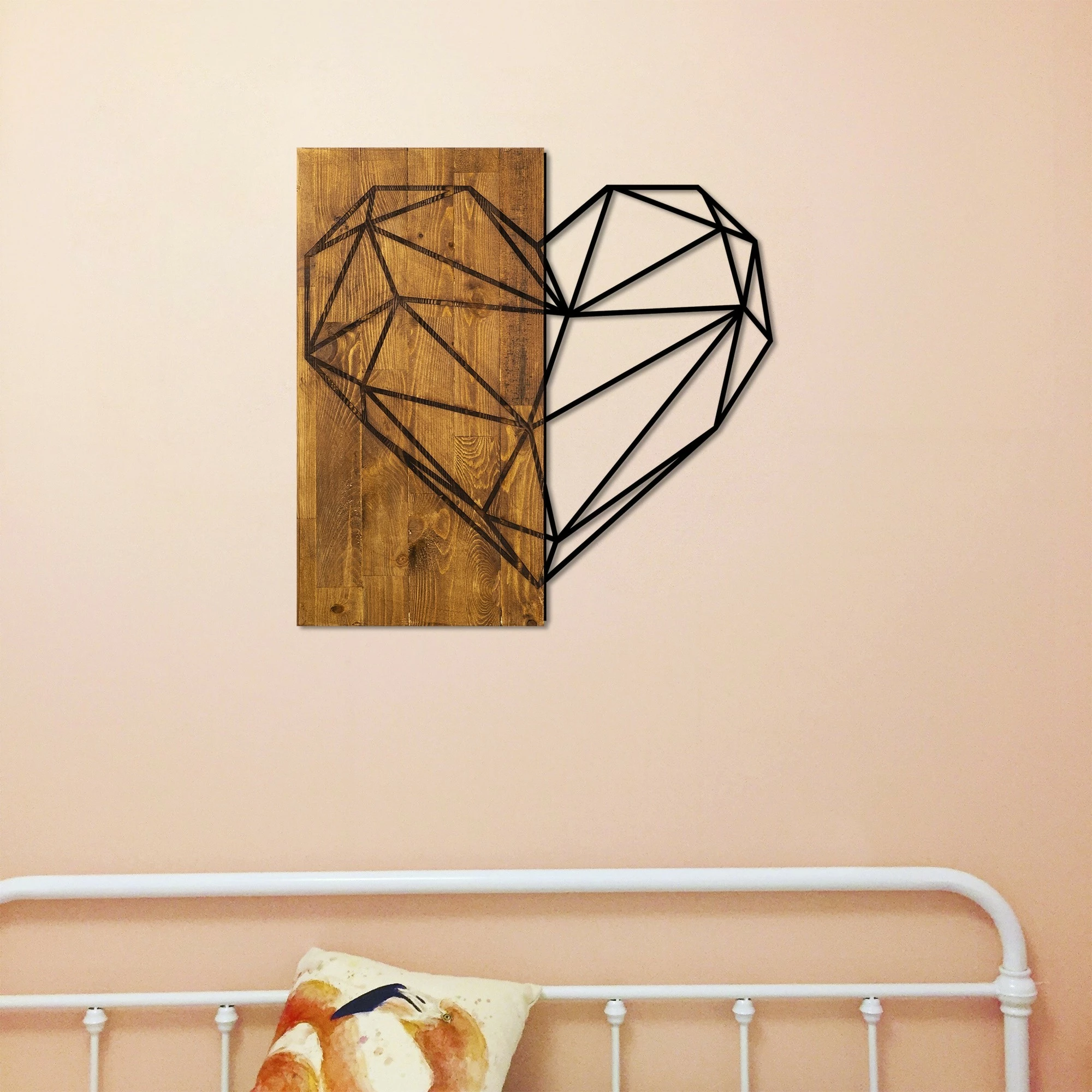 Lesen stenski dekor v obliki srca, rjav in črn, Wallity, 58x58 cm