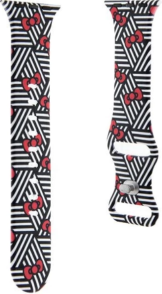 Silikonski pašček za Apple Watch, Hello Kitty Bows & Stripes, Hel000050-0, črn