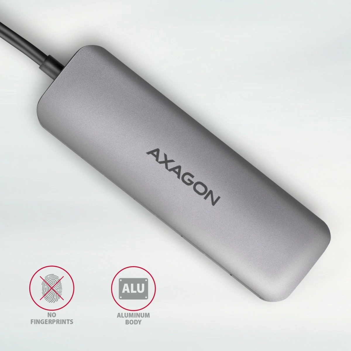 Multiport adapter AXAGON HMC-5, 5 vrat, USB-C, HDMI 4K, SD/microSD, Power Delivery 100W, 20cm, črno/siv