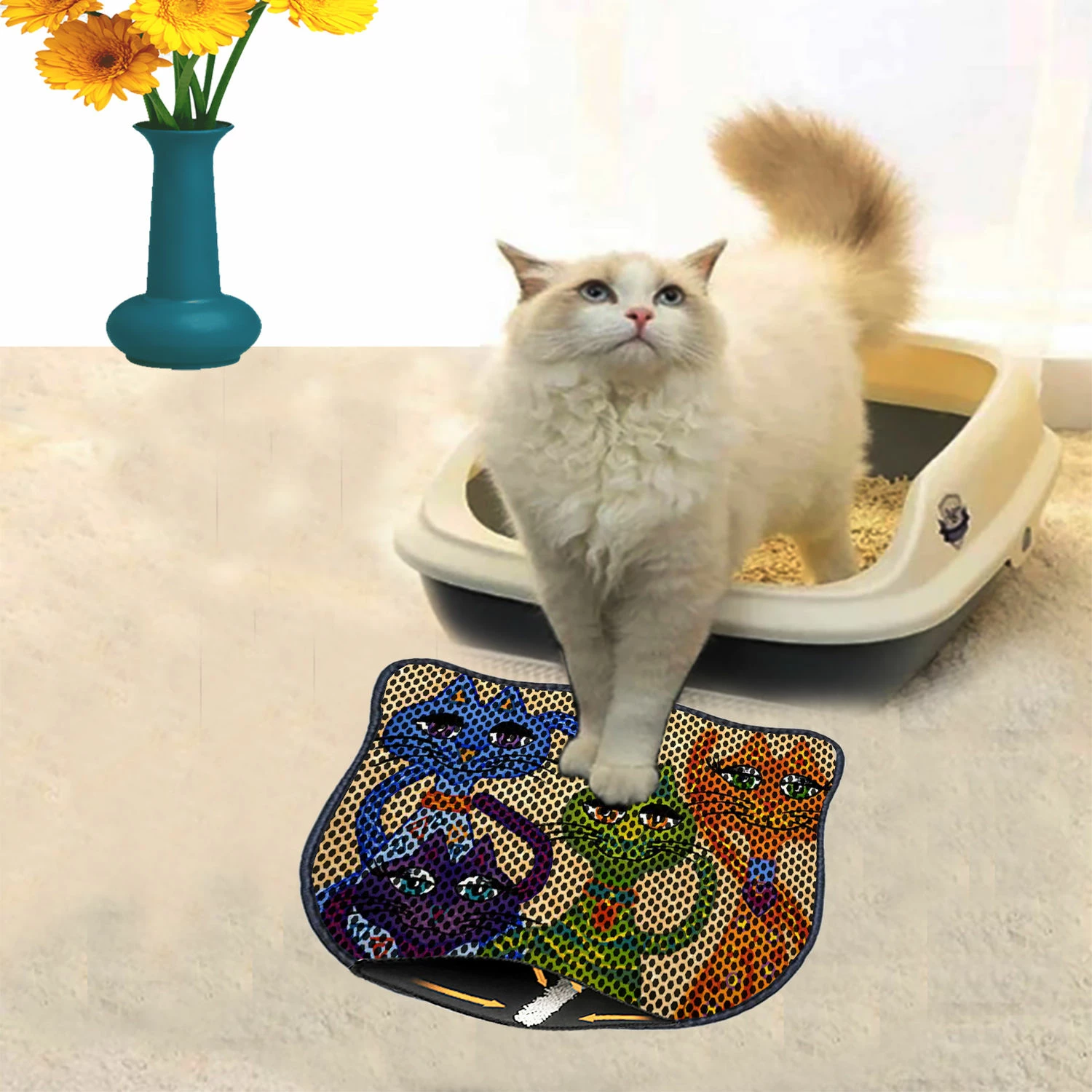 Podloga za mačji pesek, večbarvna, Paws & Whiskers, Kdkafa0120, 40x50 cm