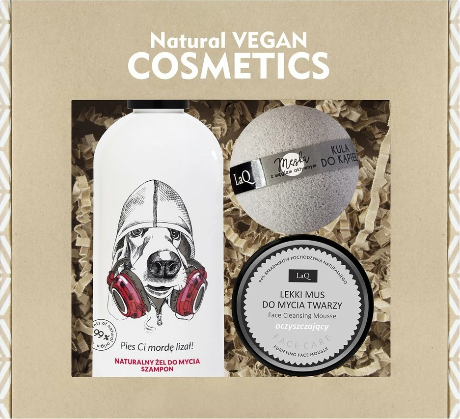 Naravni veganski set za nego Get Yourself Together Dog, LaQ, 300 ml šampon in gel, 40 g pena za obraz, 120 g kopalna bomba